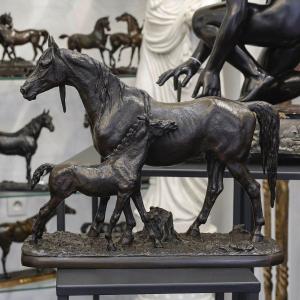 Bronze Group " Mare And Her Foal " , Christophe Fratin (1801-1864)