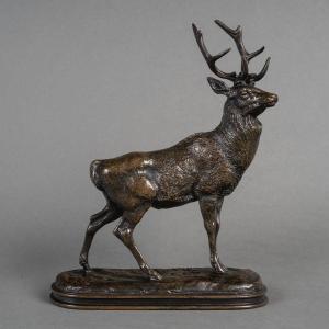 Sculpture - Listening Deer 1838 ,  Antoine-louis Barye (1795-1875) - Bronze
