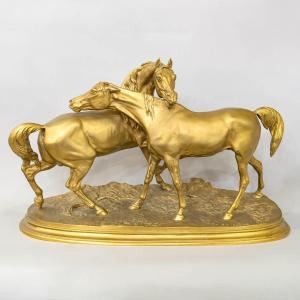 Sculpture - Group Of Arabian Horses , Pierre - Jules Mêne (1810-1879) ​​​​​​​- Bronze