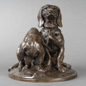 Group Of Bassets " Ravageot And Ravageode ", Emmanuel Fremiet (1824 -1910) - Bronze