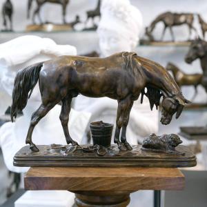 SCULPTURE  - CHEVAL ET CHIEN A L’ÉCURIE  ,  HENRI - ALFRED JACQUEMART (1824-1896) - BRONZE