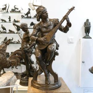 Sculpture - Oysel The Troubadour , Emile Boisseau (1842-1923) - Bronze 