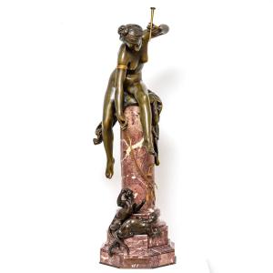 Sculpture - La Charmeuse De Panthère , Albert - Ernest  Carrier-Belleuse (1824 - 1887) , Bronze XIX ème siècle 