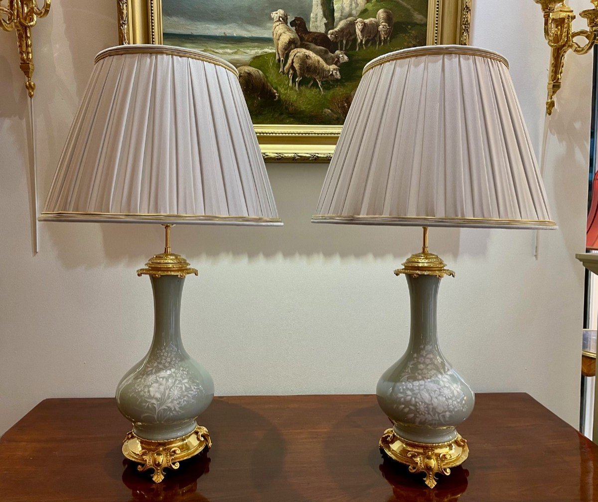 Pair Of 19th Century Celadon Lamps-photo-1