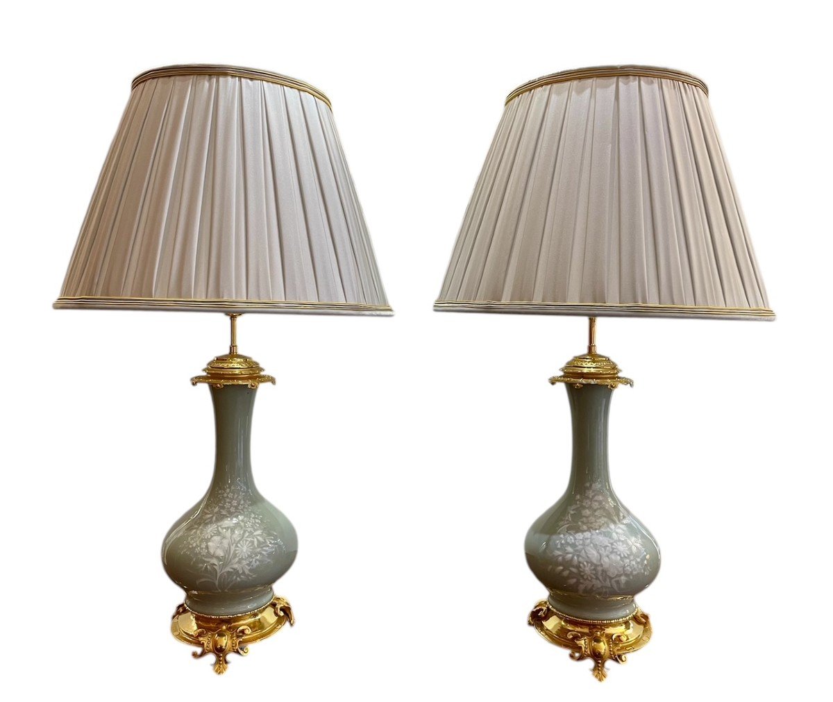 Pair Of 19th Century Celadon Lamps