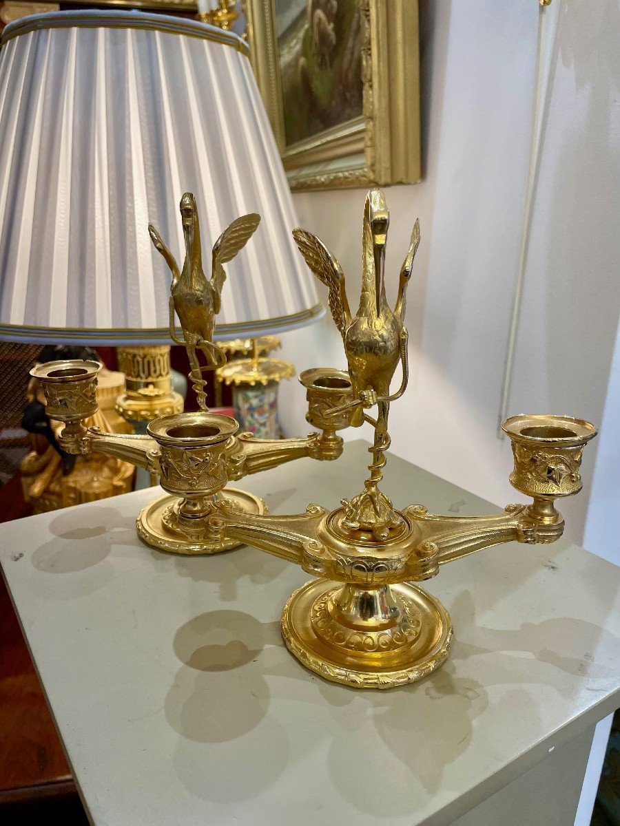 Pair Of Candelabra With Herons-photo-2