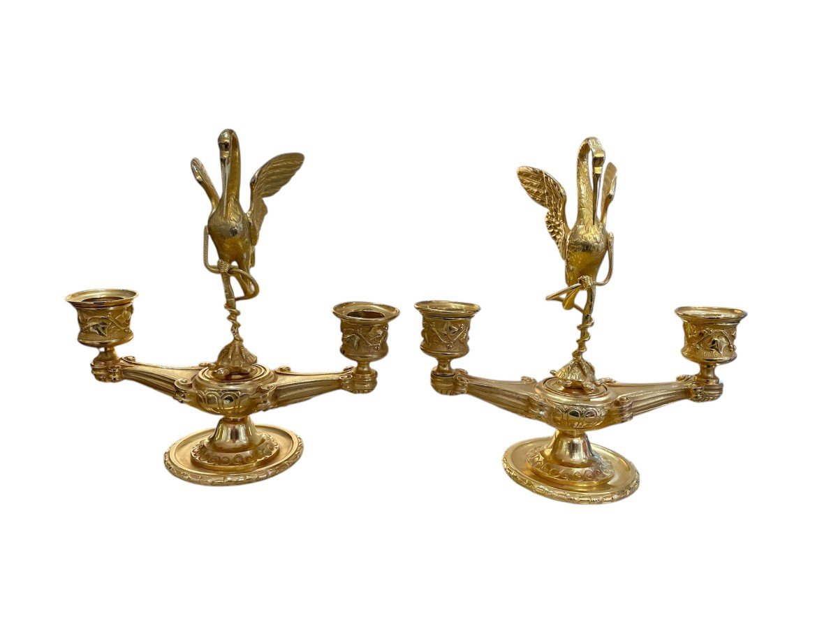 Pair Of Candelabra With Herons