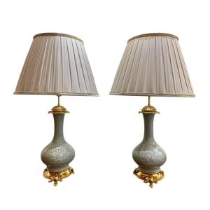 Pair Of 19th Century Celadon Lamps