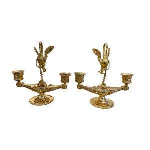 Pair Of Candelabra With Herons