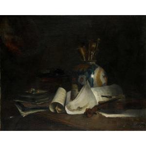 "still Life In Fine Arts" Louis René Hippolyte Sinet (born 1835) Oil On Canvas