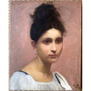 Portrait De Femme Sur Fond Rose  Ferdinand Heilbuth 1826-1889  Huile Sur Toile 