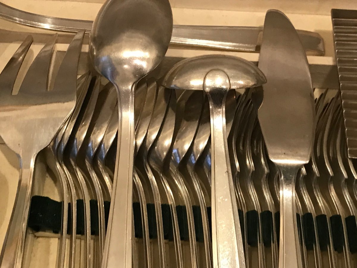 Art Deco Cutlery Set In Silver Metal Of 72 Pieces-photo-5