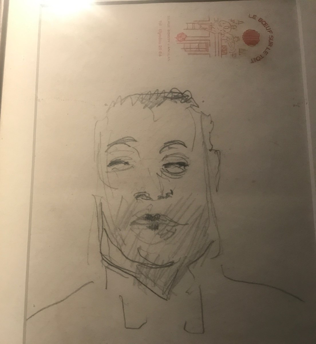 Sur une  feuille  “Le Bœuf Sur Le Toit” de 1927 dessin sur le vif  au crayon-photo-3