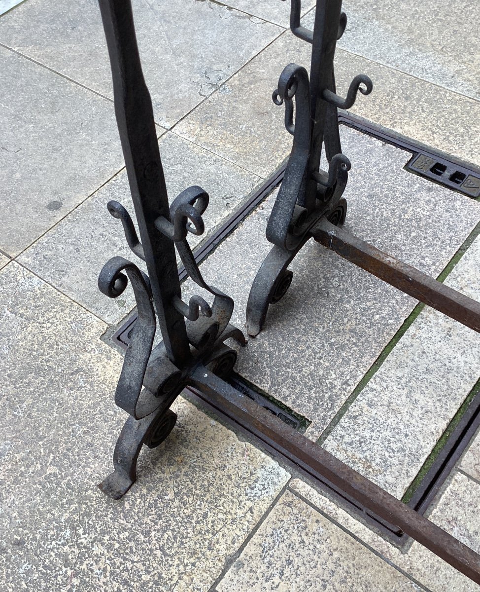 Pair Of Wrought Iron Landiers, From A Bourbonnais Castle-photo-4