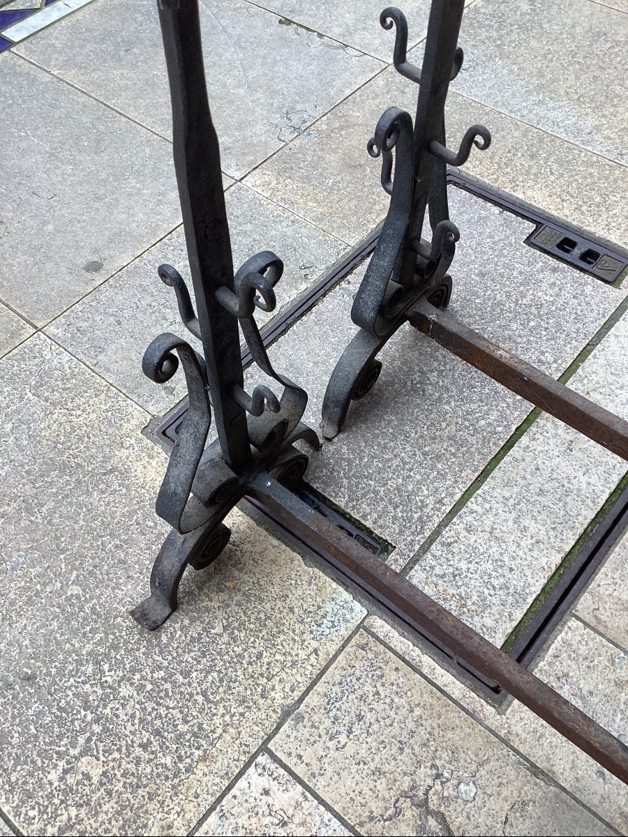 Pair Of Wrought Iron Landiers, From A Bourbonnais Castle-photo-7