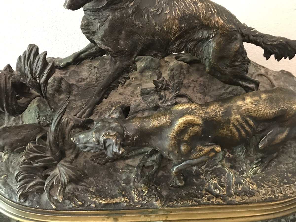 19th Century Clock In Green Marble Topped With A Sculpture Of Pjmene: Partridge Hunting (1847)-photo-4