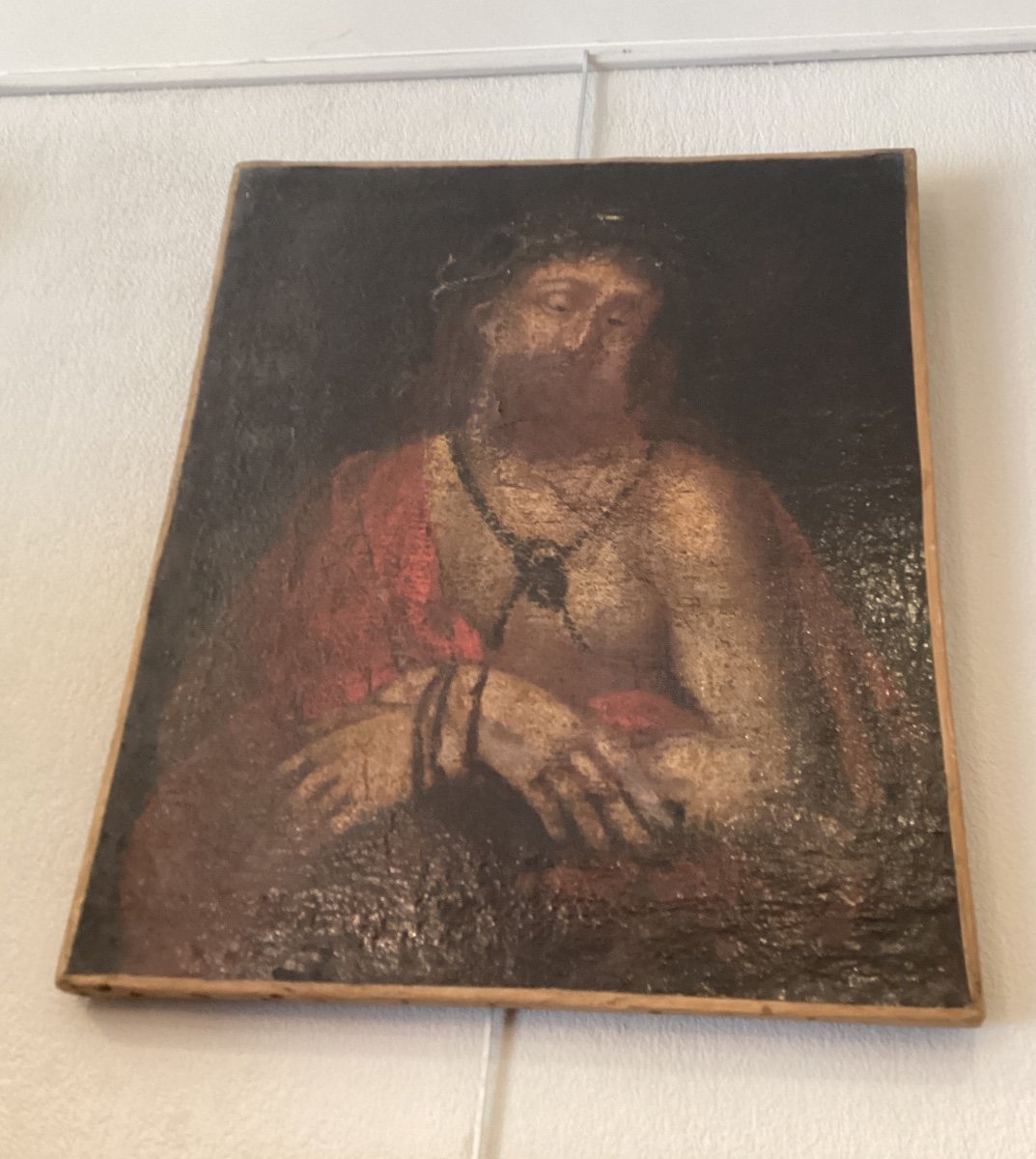 Ancient Painting Ecce Homo From The 17th Century, Re-lined,