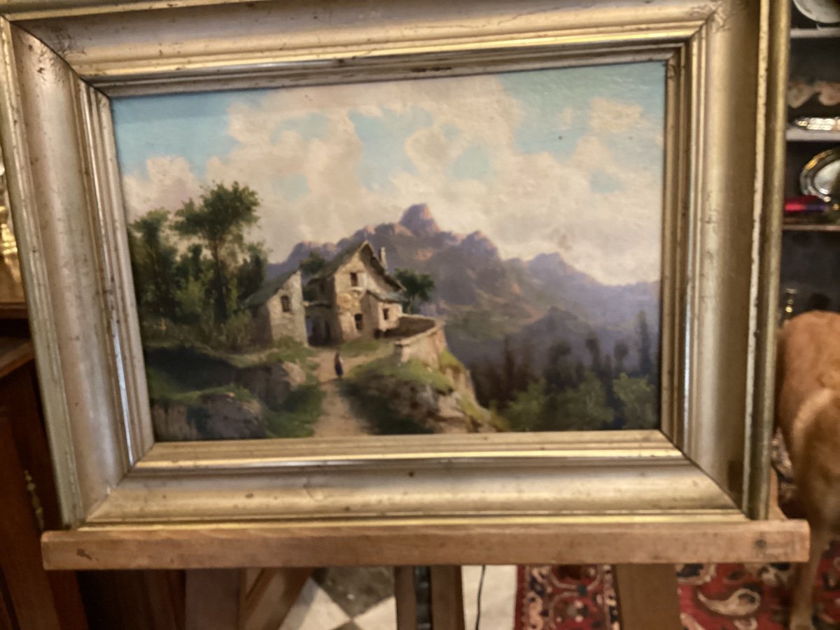 Small 19th Century Painting On Canvas Representing An Imaginary Or Swiss Mountain Landscape? -photo-2