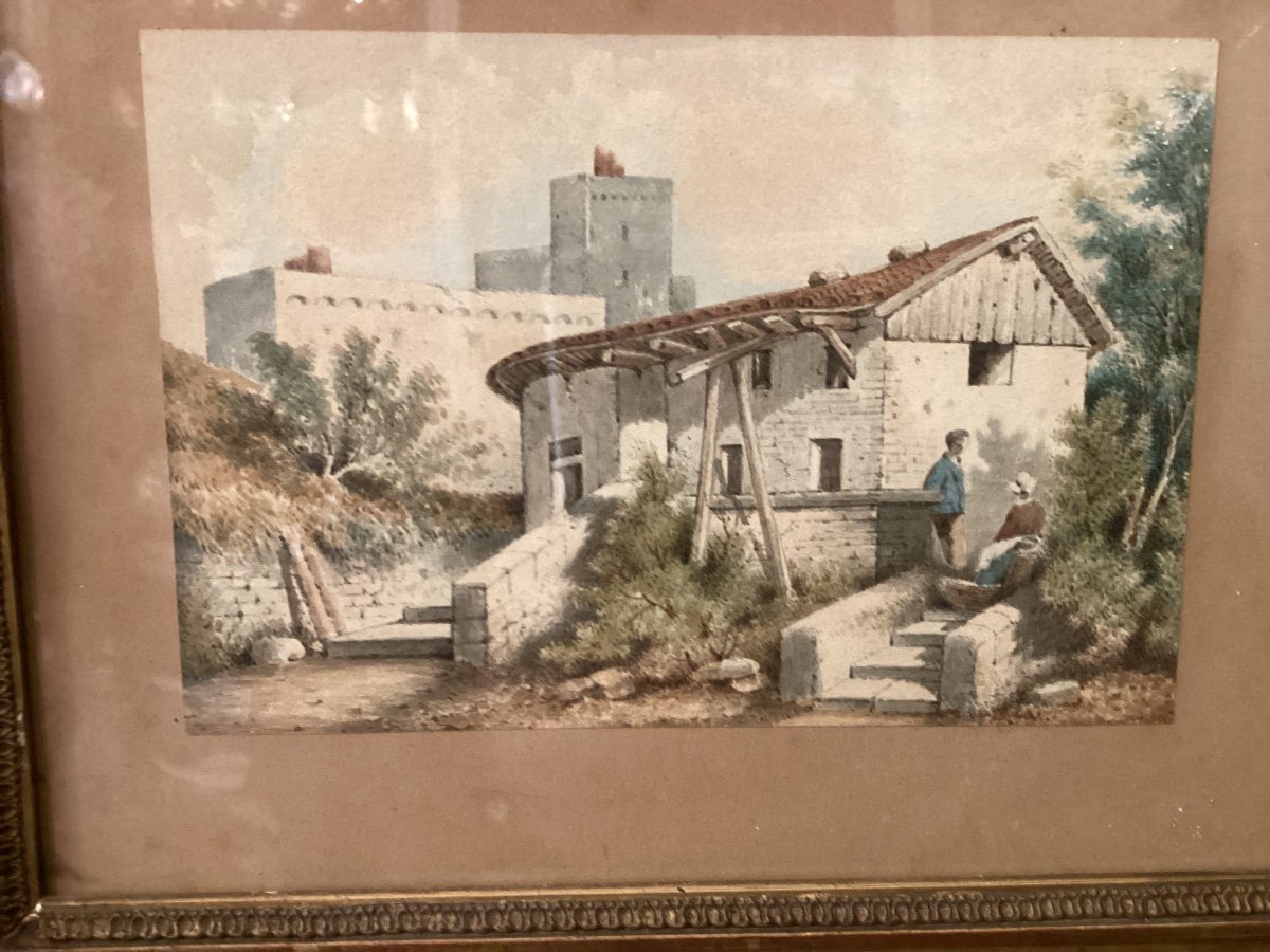 Signed Watercolor (illegible Signature) Italian Landscape? 19th Century-photo-3