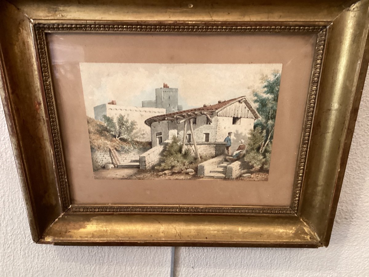 Signed Watercolor (illegible Signature) Italian Landscape? 19th Century-photo-4