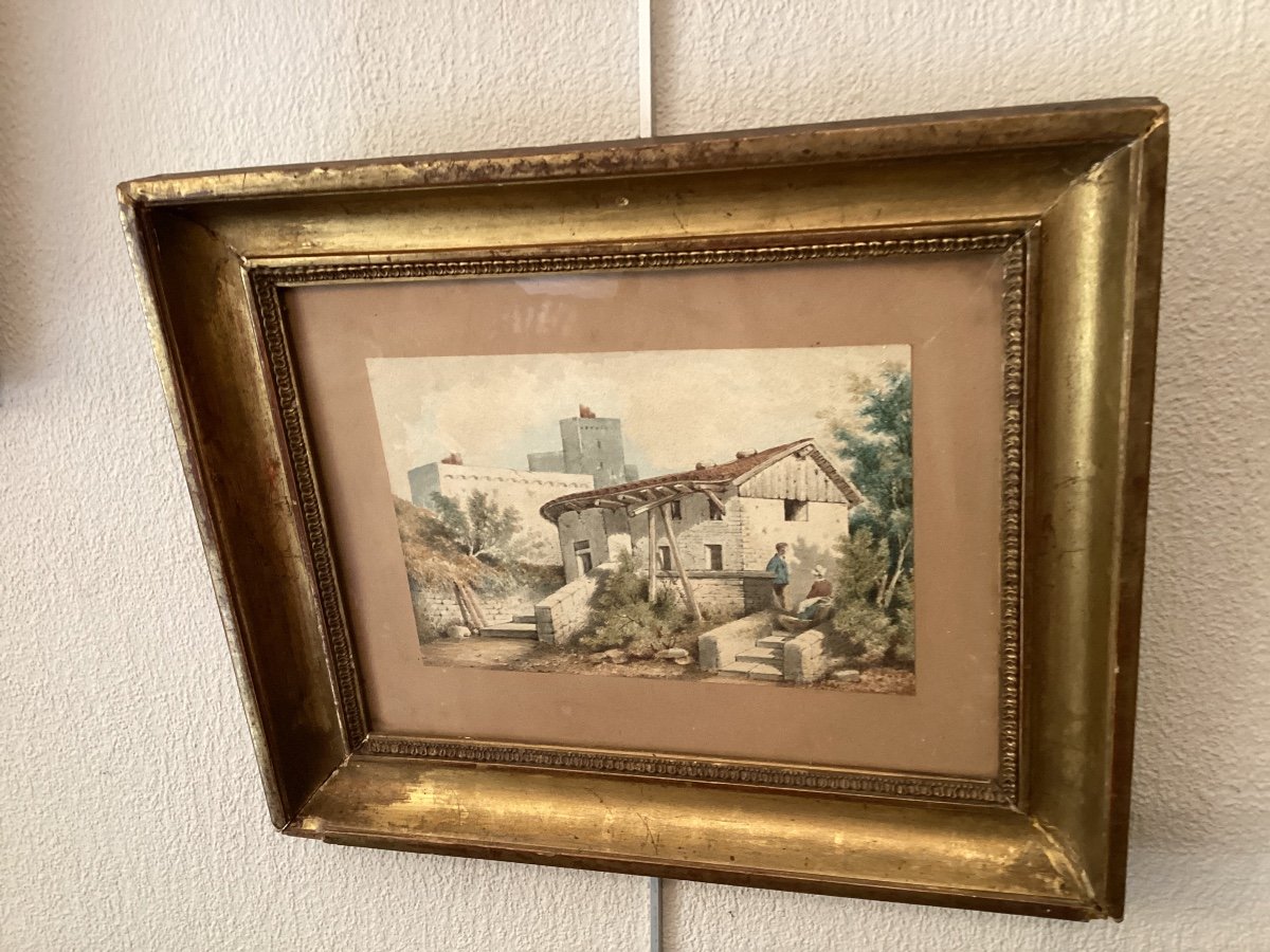 Signed Watercolor (illegible Signature) Italian Landscape? 19th Century-photo-1