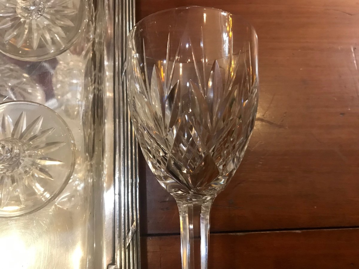 Suite De 12 Grands Verres à Eau En Cristal De Saint Louis Non Signée-photo-2