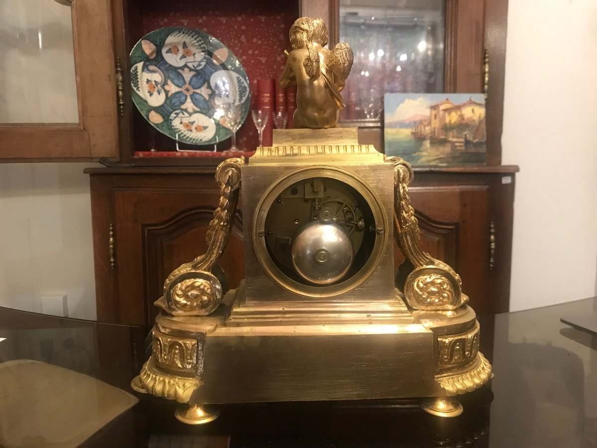 Restoration Clock In Gilt Bronze Topped With A « putti » Playing The Flute-photo-2