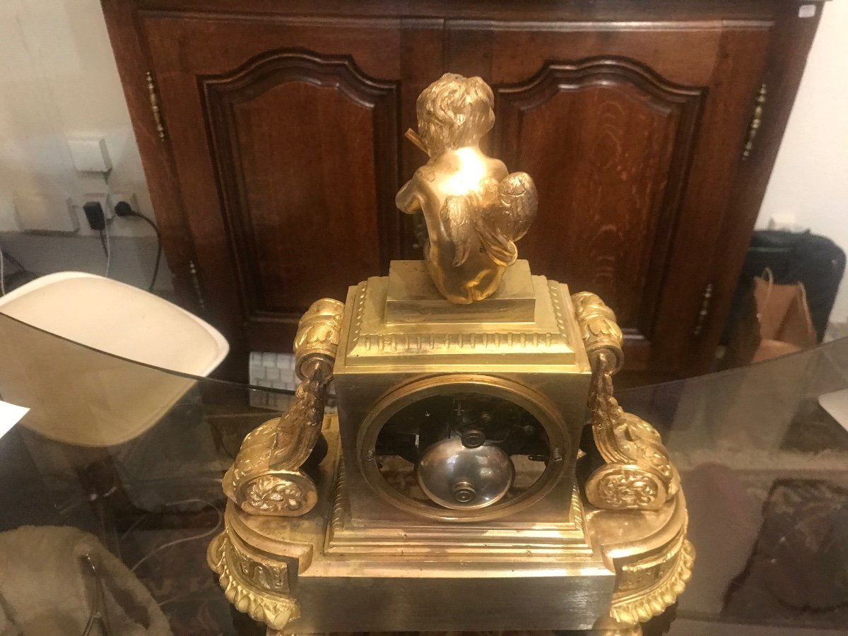 Restoration Clock In Gilt Bronze Topped With A « putti » Playing The Flute-photo-4