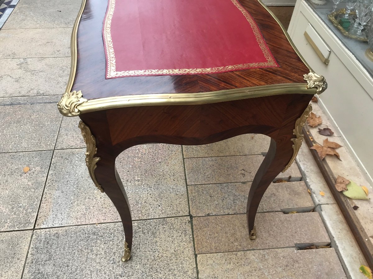 Rare Louis XV Style Writing Table In Marquetry Around 1850-photo-2