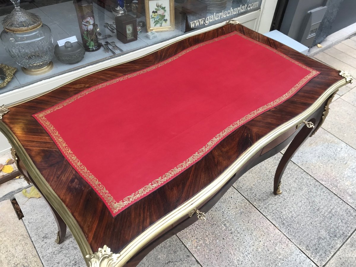 Rare Louis XV Style Writing Table In Marquetry Around 1850-photo-3