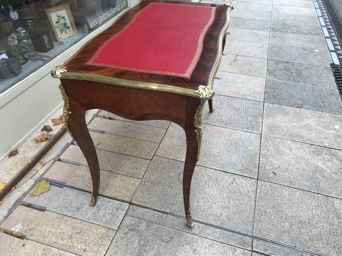 Rare Louis XV Style Writing Table In Marquetry Around 1850-photo-4