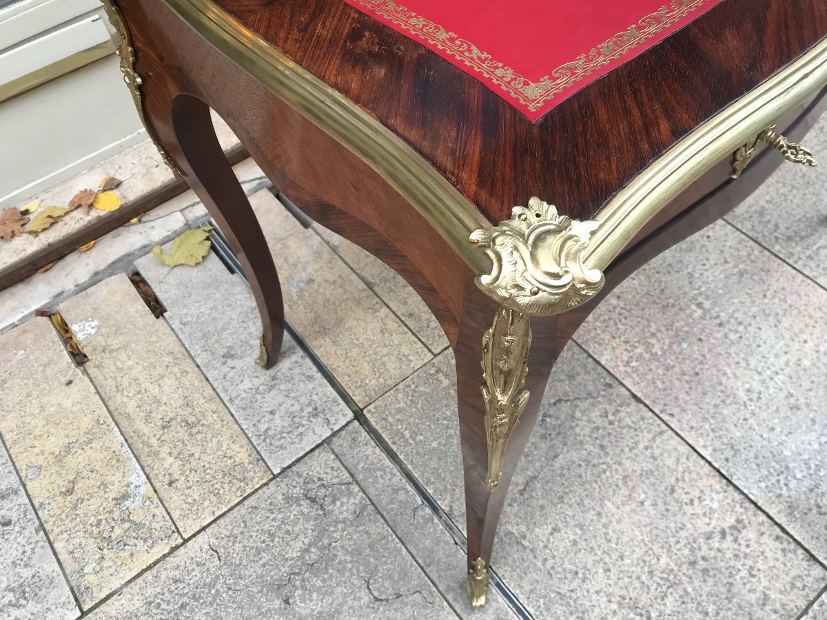 Rare Louis XV Style Writing Table In Marquetry Around 1850-photo-1