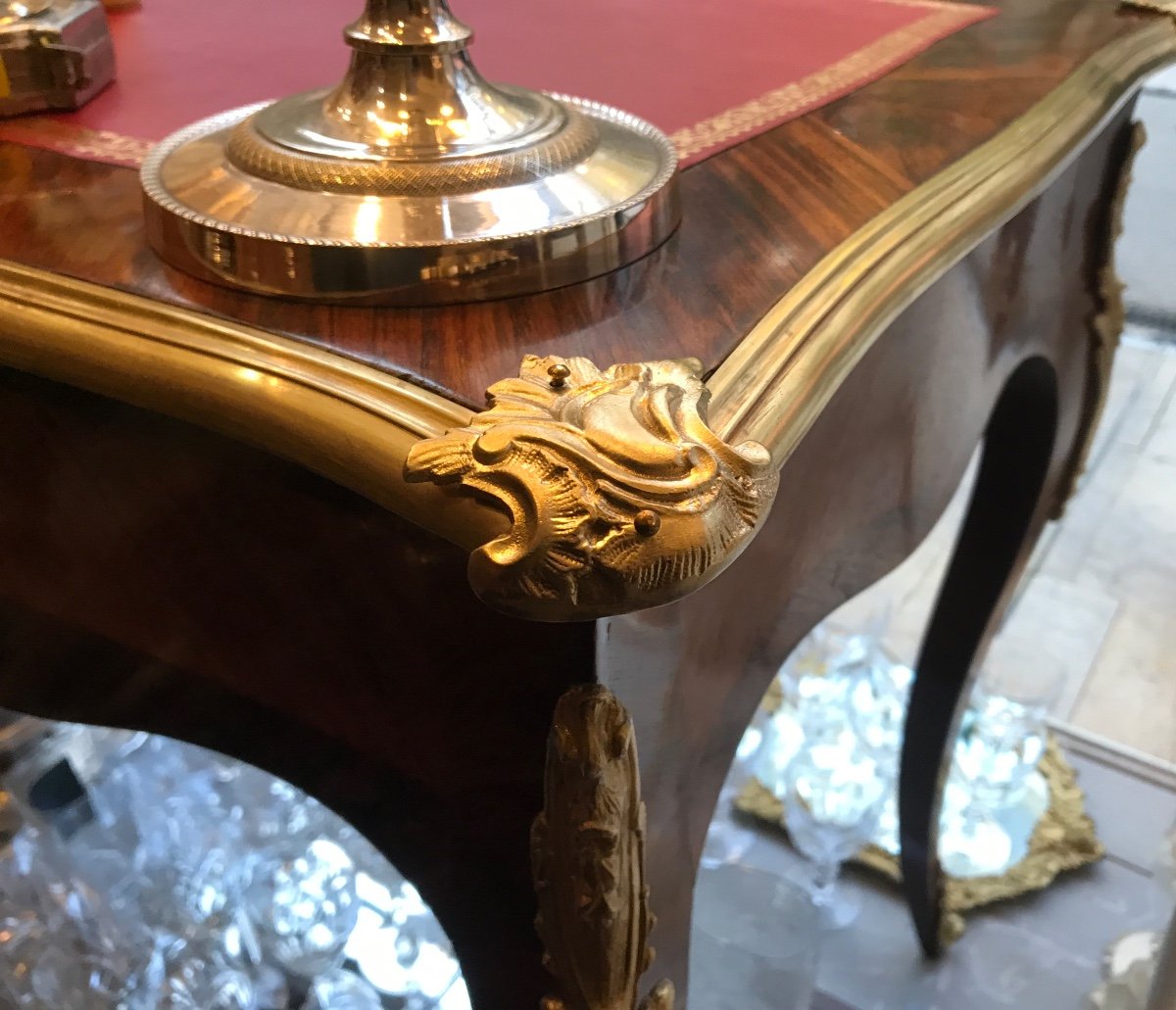 Rare Louis XV Style Writing Table In Marquetry Around 1850-photo-7