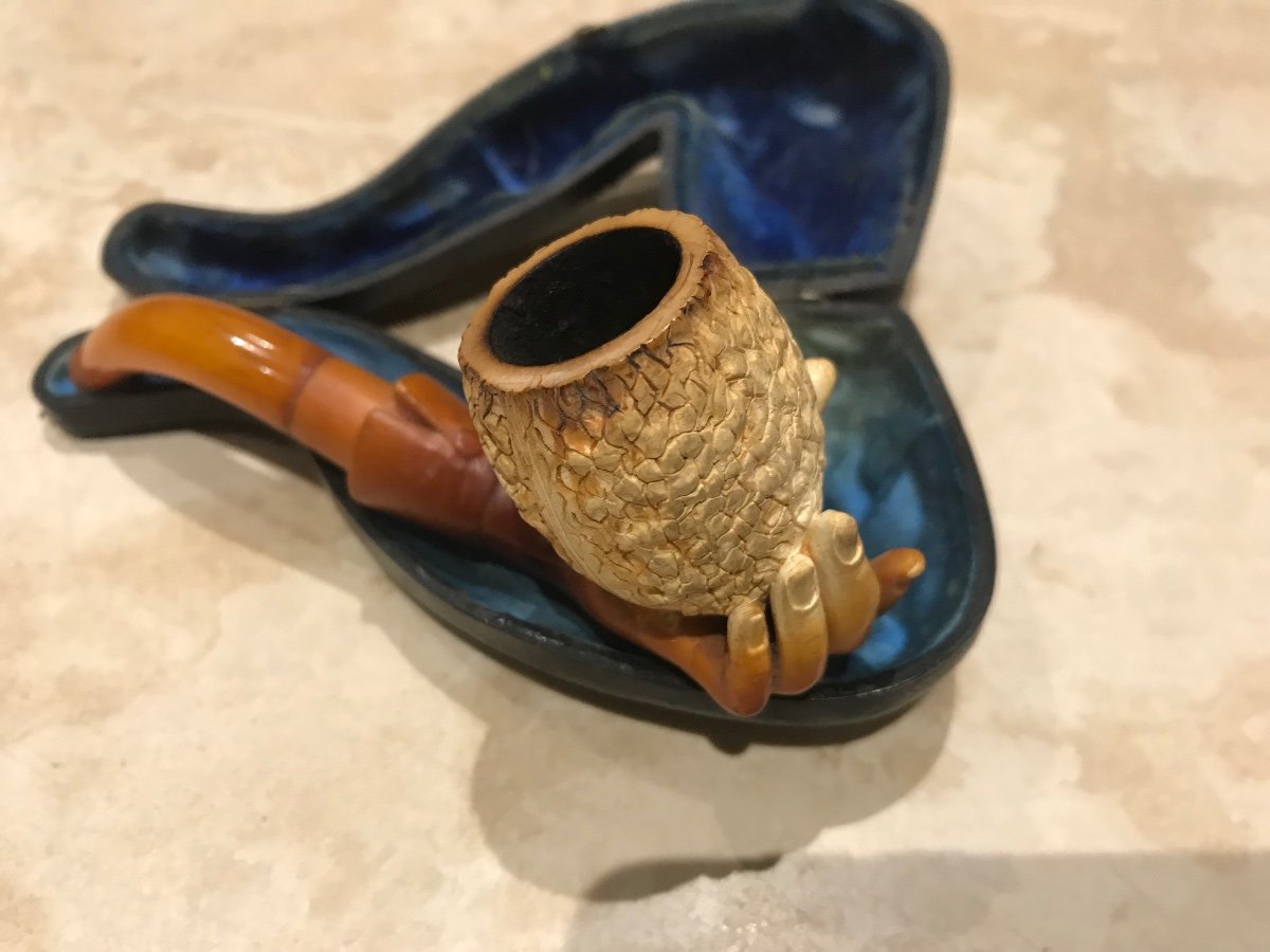 Meerschaum And Amber Pipe In Original Case-photo-3