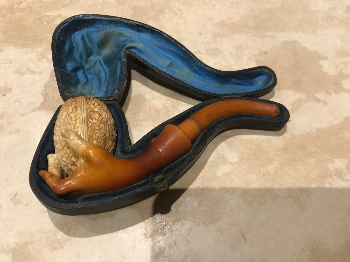 Meerschaum And Amber Pipe In Original Case-photo-1