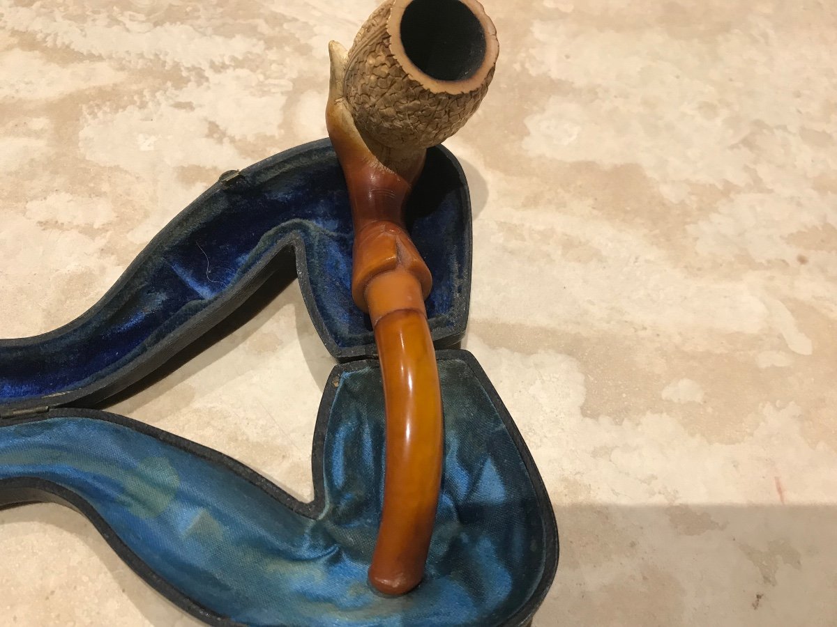 Meerschaum And Amber Pipe In Original Case-photo-3