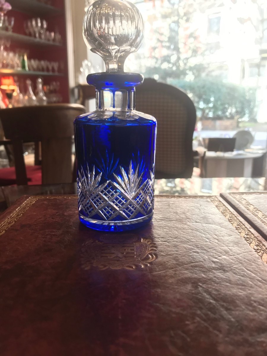 Baccarat Flacon à Parfum Modèle Douai Non Signé En Cristal Overlay Bleu-photo-4