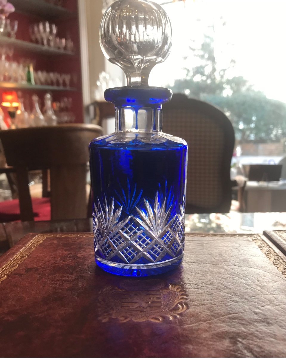 Baccarat Flacon à Parfum Modèle Douai Non Signé En Cristal Overlay Bleu