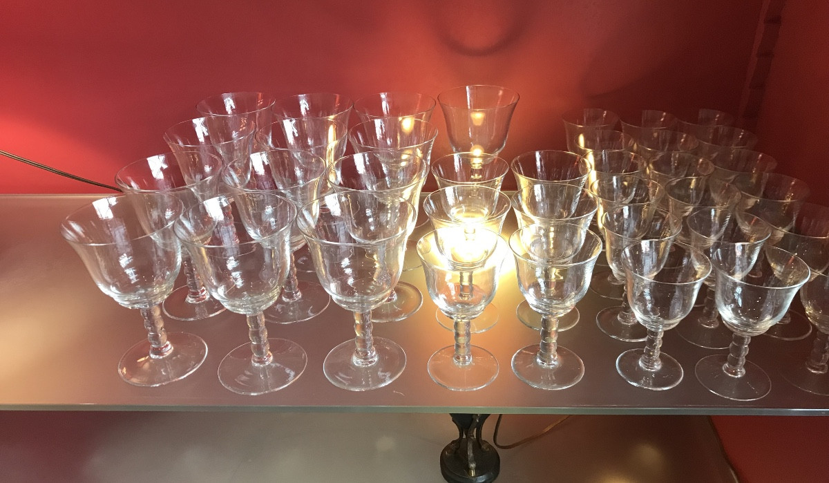 Daum: Crystal Glass Service, 39 Pieces, Some Signed.