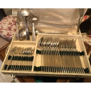 Art Deco Cutlery Set In Silver Metal Of 72 Pieces