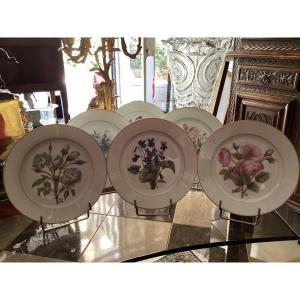 Sèvres 8 Dessert Plates Decorated With Flowers Signed And Dated 1858