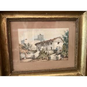 Signed Watercolor (illegible Signature) Italian Landscape? 19th Century