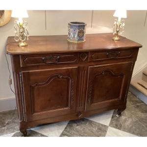 Low Sideboard End Of XVIIIth Century In Walnut 2 Doors 4 Drawers