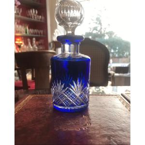 Baccarat Flacon à Parfum Modèle Douai Non Signé En Cristal Overlay Bleu