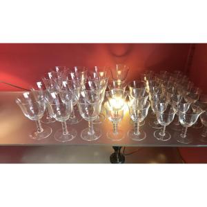 Daum: Crystal Glass Service, 39 Pieces, Some Signed.