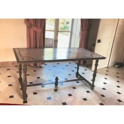Table With Patinated Wrought Iron Legs Louis XIII Scagliola Modern Style