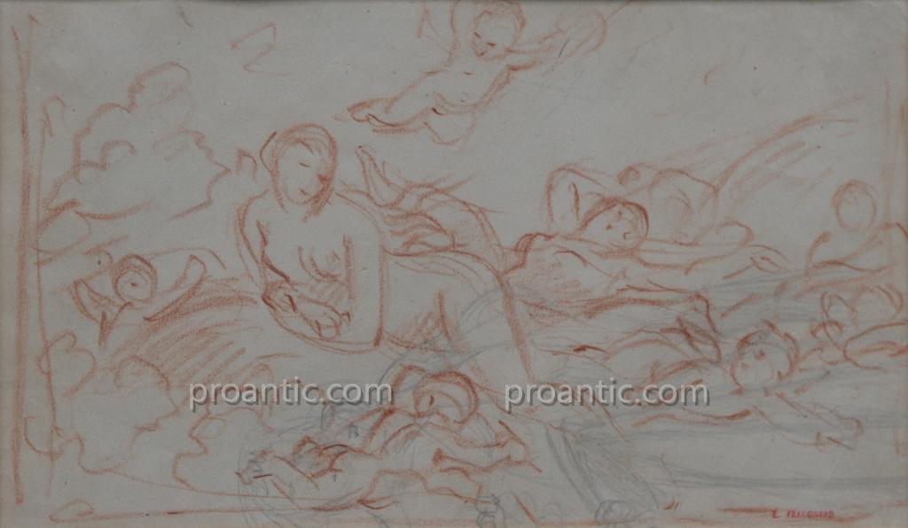 Alexandre Evariste Fragonard, Etude De Nageuses Avec Putti-photo-2