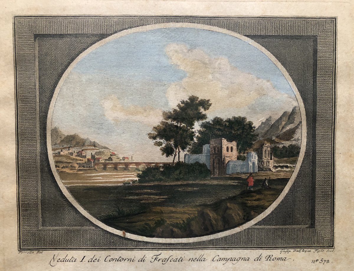 Dall'Acqua, Veduta Dei Contorni Di Frascati  d'Après Perelle Ensemble De 3 Gravures-photo-2