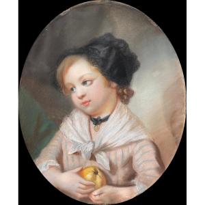 Carpentier, Portrait Of A Little Girl Holding An Apple