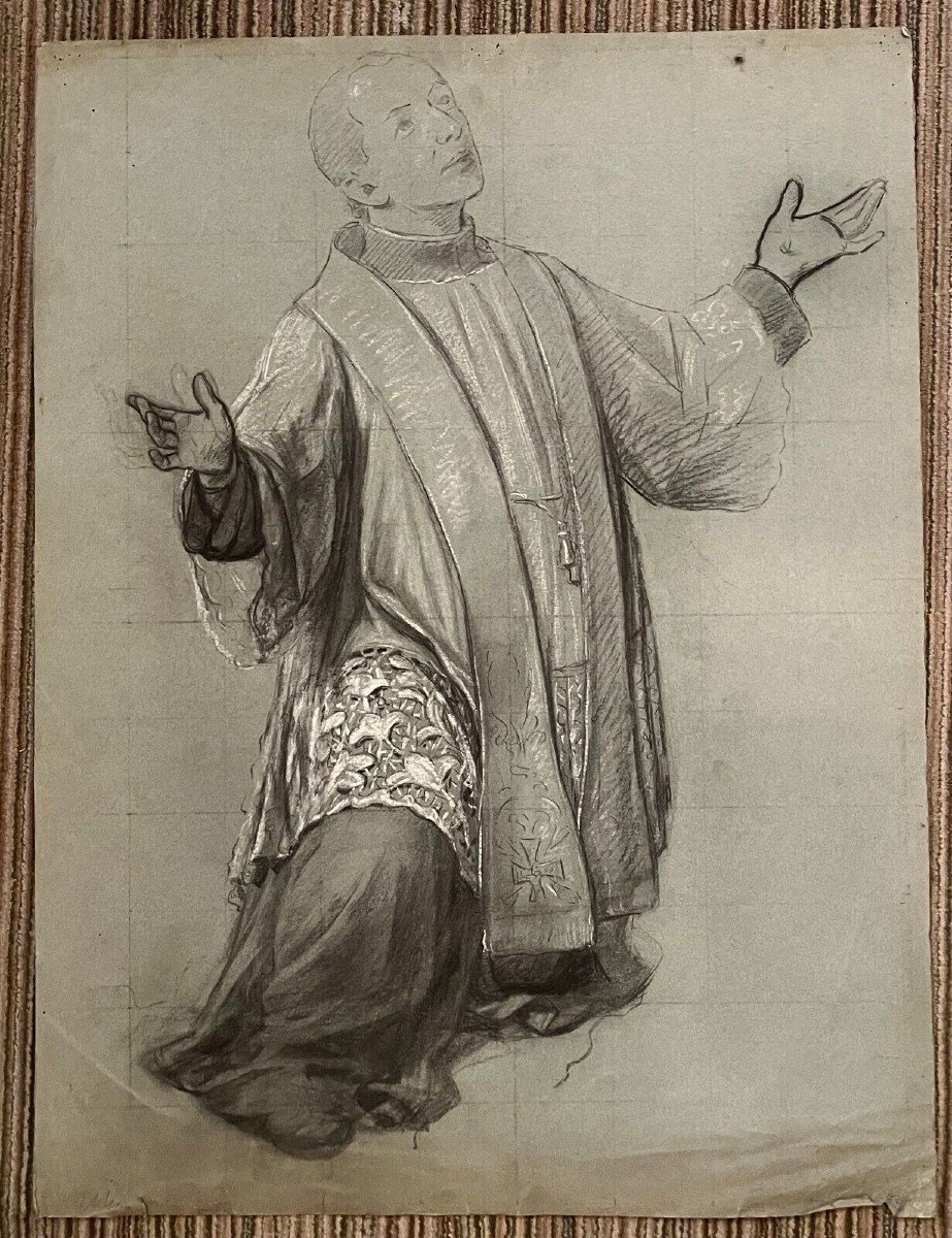 Enrico Reffo (1831 - 1917) Study Of A Kneeling Priest